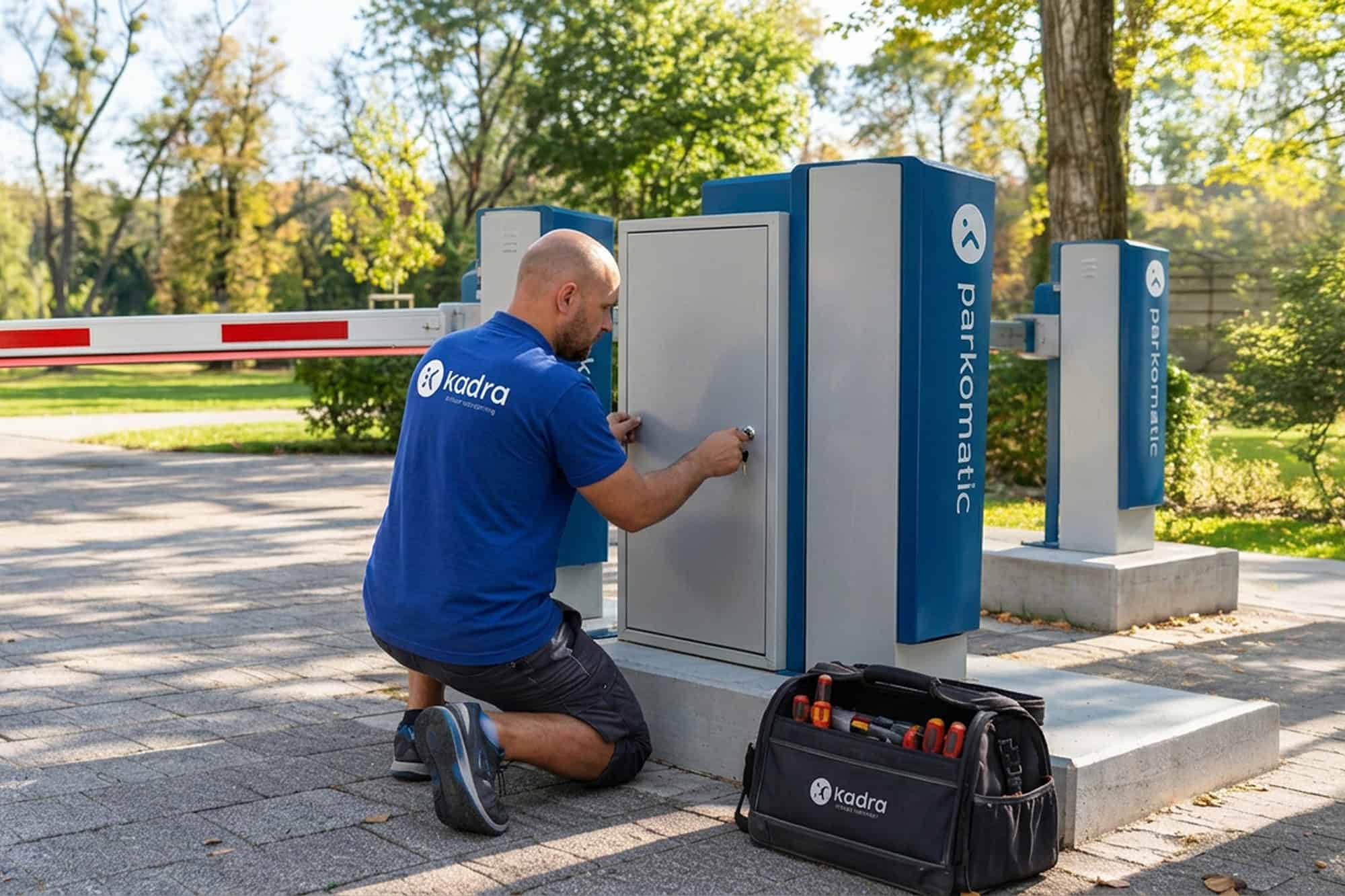 Montaj sistem barieră parcare Kadra pentru control acces și securitate.